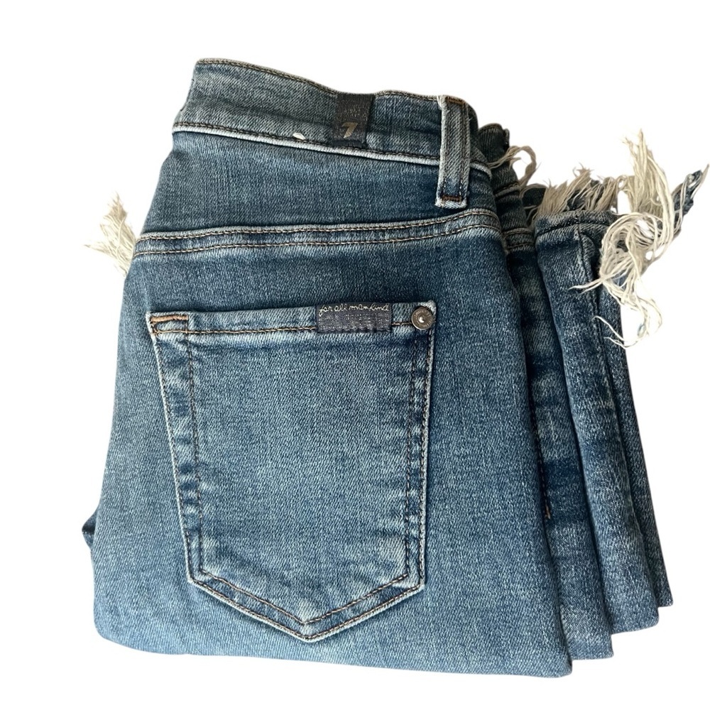 7 FOR ALL MANKIND High Waist Slim Kick Destroyed Hem Luxury Jeans Size 25 - Picture 7 of 16